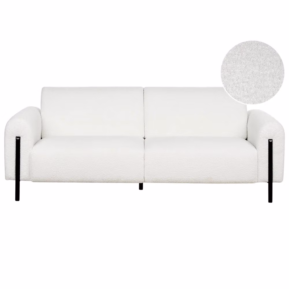 Divano 3 posti Beliani in tessuto bouclé bianco con schienale regolabile e stile moderno – 2