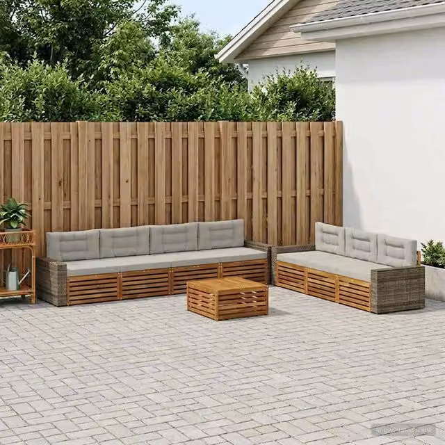 Set di divani da esterno 8 pezzi vidaXL in legno di acacia color naturale e grigio chiaro – 1