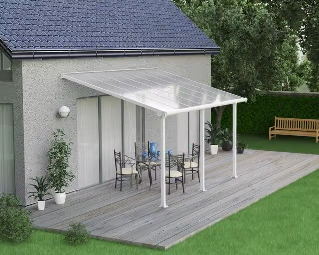 Pergola addossata Palram Olympia in alluminio e policarbonato bianco L: 4,3 m x P: 3 m – 1