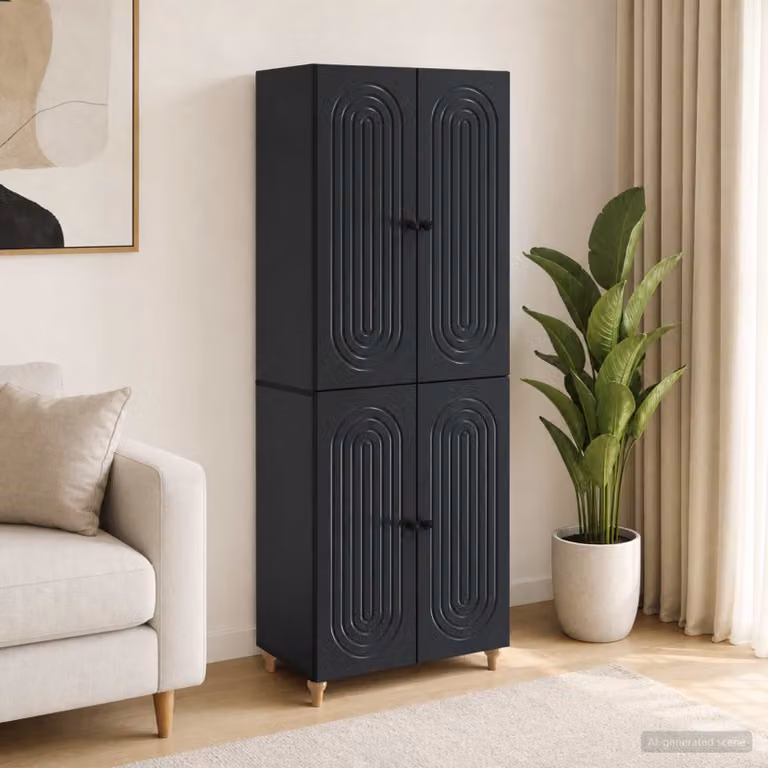 Set di 2 armadi moderni vidaXL in legno MDF nero con ante a battente e ripiani interni per camera da letto o soggiorno L/P/H: 90,0 x 34,5 x 66,0 cm
