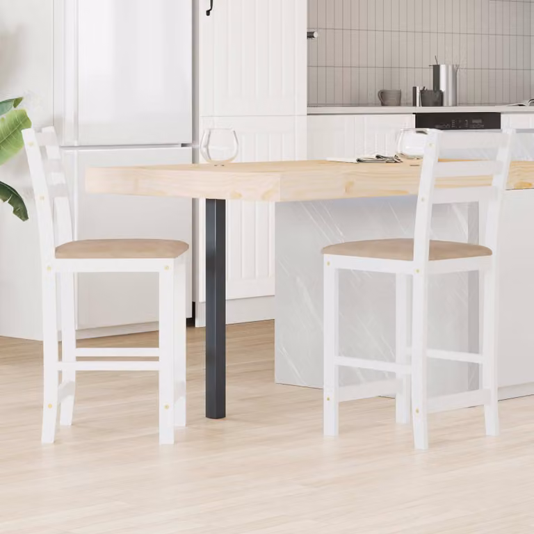 Set di 2 sedie da pranzo moderne vidaXL in legno di gomma bianco con seduta in tessuto