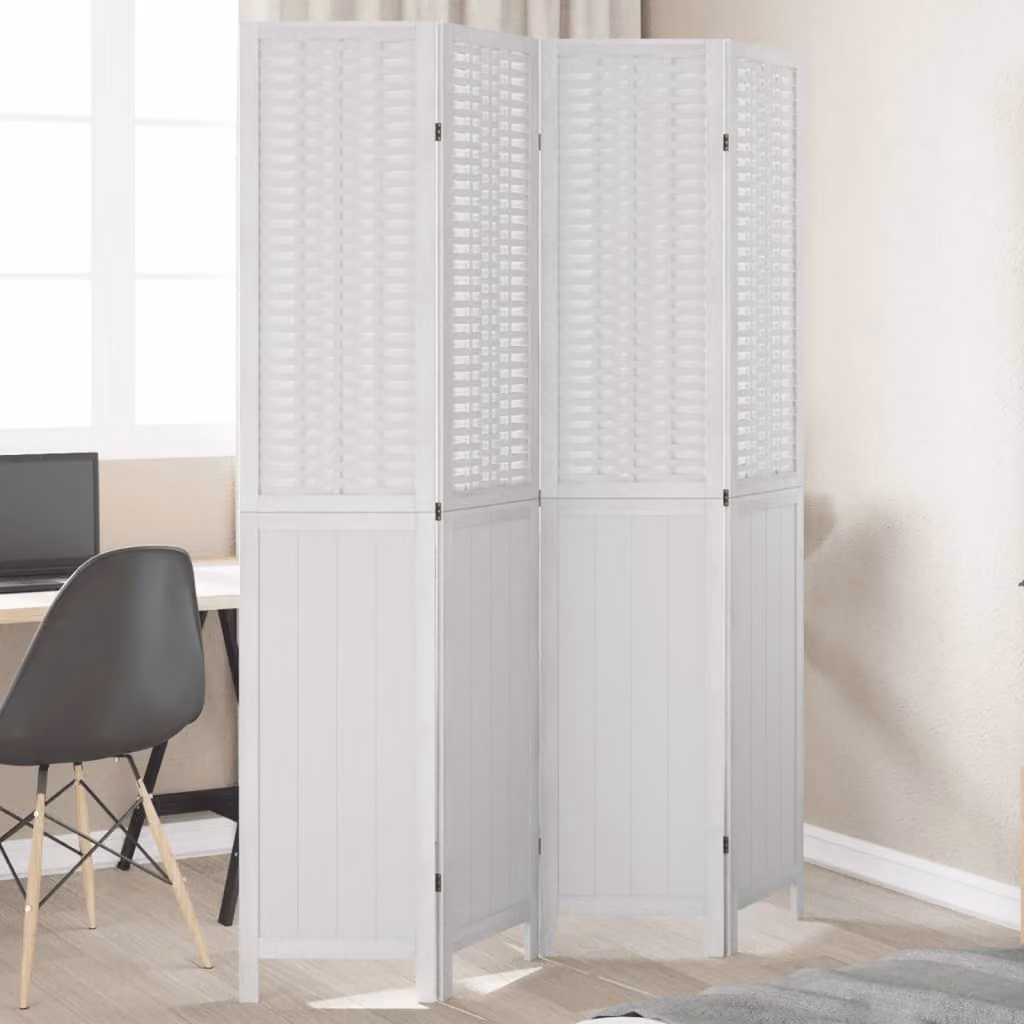vidaXL Divisorio Ambienti 4 Pannelli in Legno di Paulownia Bianco Opaco H: 145 cm, L: 200 cm