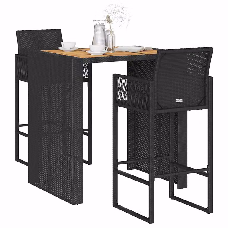 Set Bar da Giardino vidaXL in 3 Pezzi in Polyrattan e Legno di Acacia Nero