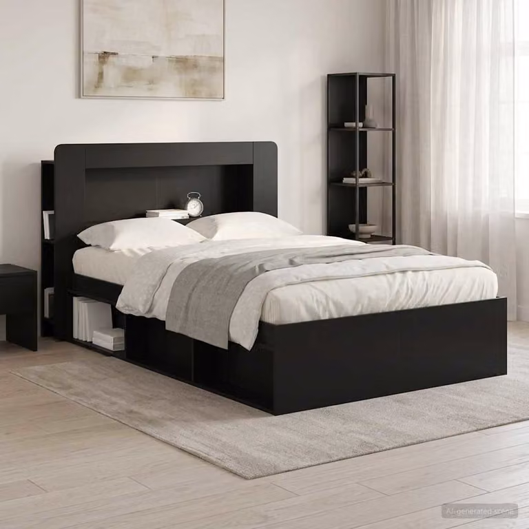 Testata del letto con ripiani integrati vidaXL in legno ingegnerizzato Nero
