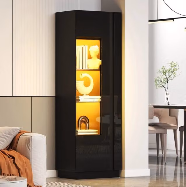 Vetrina alta 60x40x180 cm nera con anta in acrilico; LED controllabili tramite app