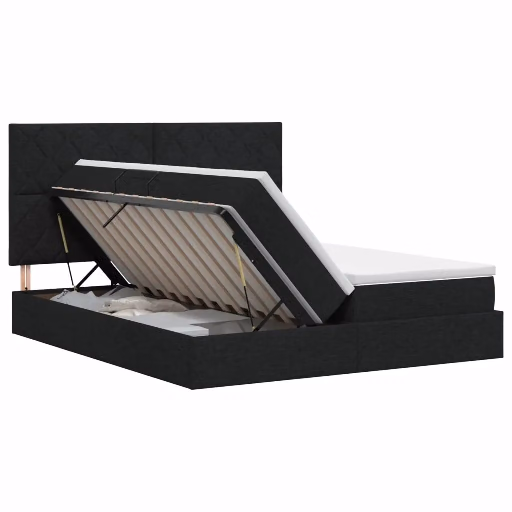Letto con contenitore e testiera vidaXL in tessuto nero L/P/H: 200 x 200 x 140 cm – 2