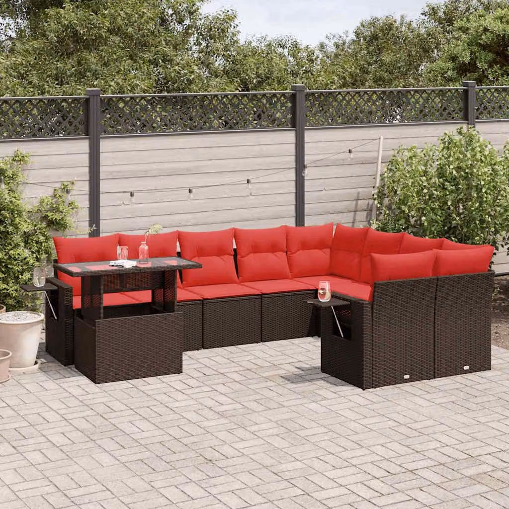 Maison Exclusive - Set da giardino 10 pezzi con cuscini, marrone, polyrattan