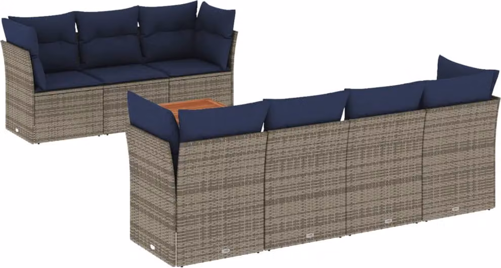 Set Divani da Giardino 8 pz con Cuscini Grigio in Polyrattan