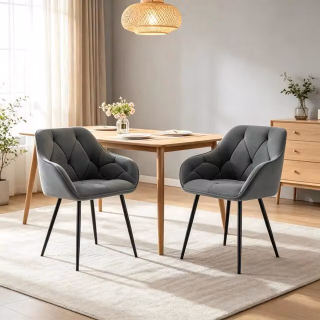 Set da 2 sedie da pranzo ergonomiche REDOM in velluto grigio con struttura in legno e metallo L/P/H: 45,5 x 45,5 x 83,5 cm