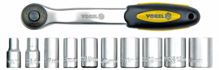 Set di chiavi a bussola a cricchetto da 1/2", da 5 a 24 mm, 11 pezzi, in acciaio cromo-vanadio (CrV)