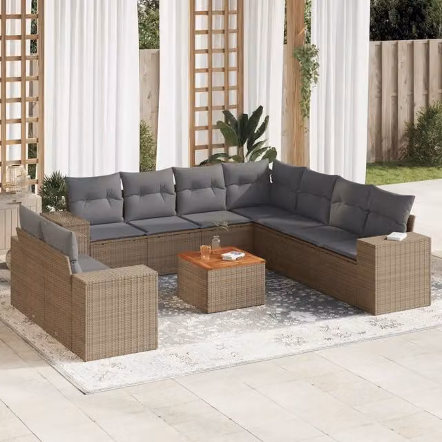Set Divano da Giardino 10 pz con Cuscini Beige in Polyrattan 3257844
