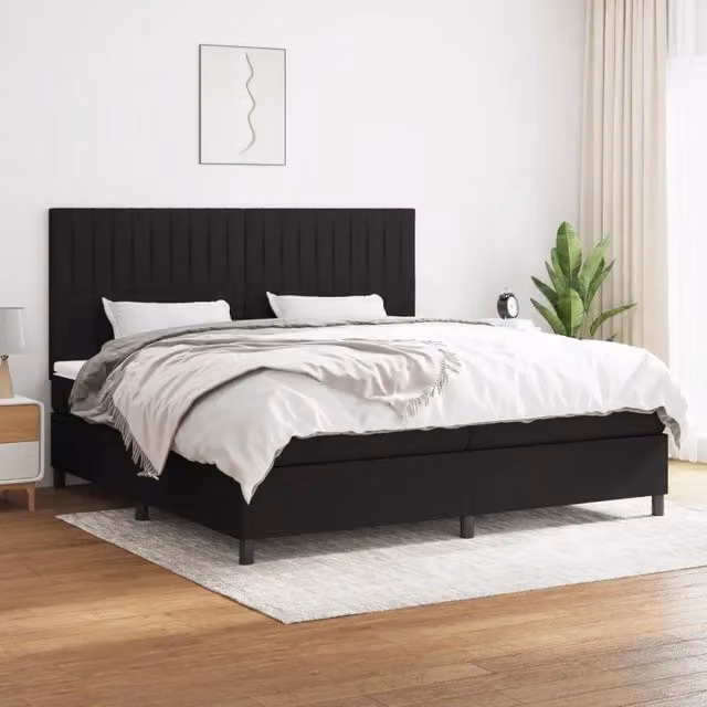 Letto Ibrido vidaXL con Giroletto a Molle e Materasso in Tessuto Nero e Bianco L/P: 200 x 200 cm, H: 203 cm – 1