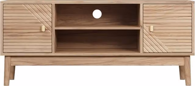Mobile TV Chicfurn in stile mid-century farmhouse in MDF rovere marrone con ante e chiusura ammortizzata per soggiorno L: 110 cm, P: 40 cm, H: 48 cm