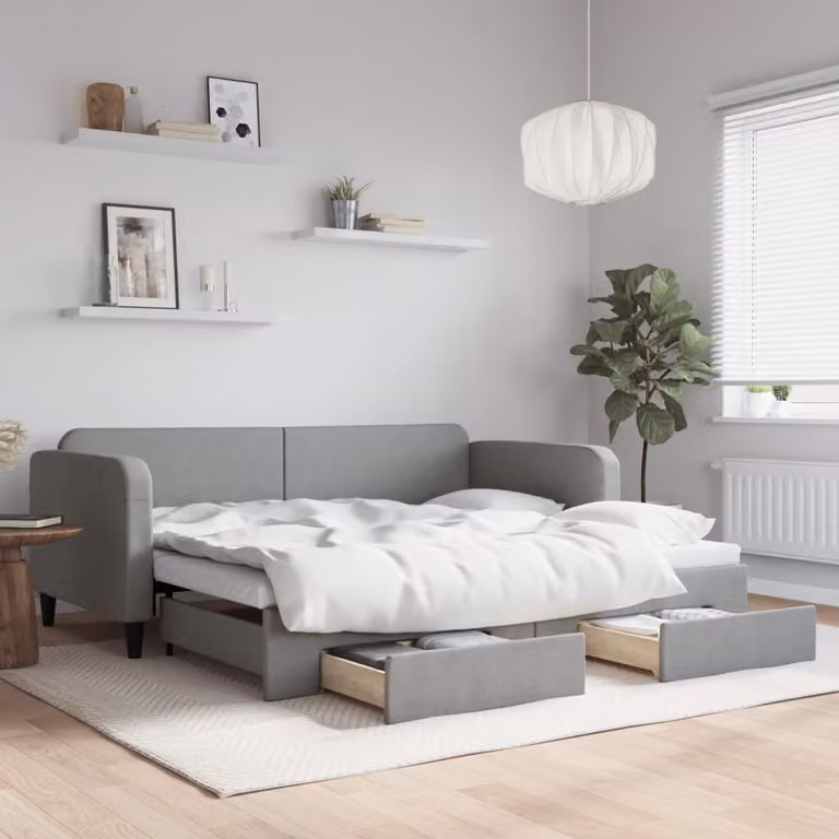 Maison Exclusive - Divano letto estraibile con cassetti, grigio chiaro, 90x200 cm, tessuto