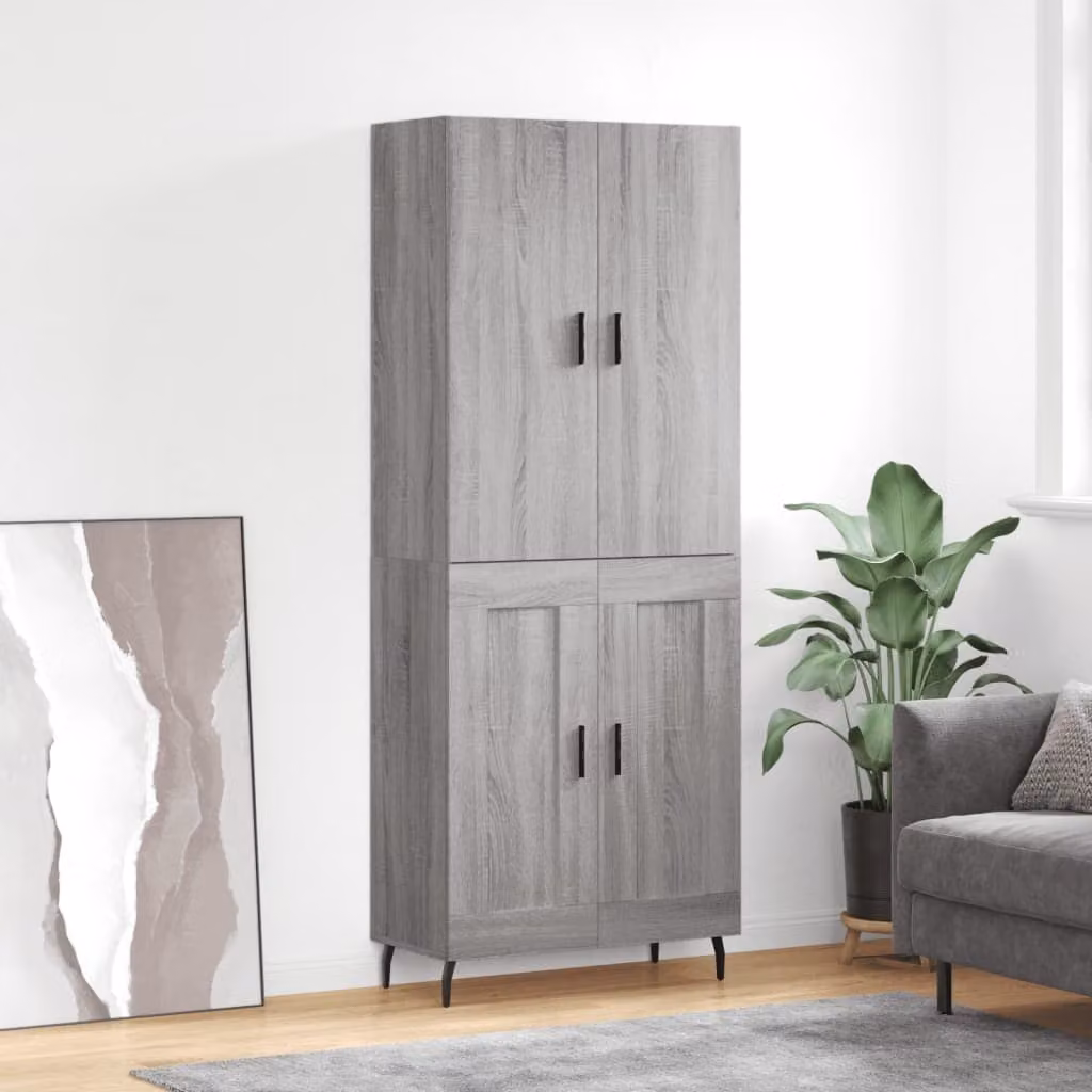 Credenza moderna vidaXL in legno e metallo grigio, L: 69,5 cm, P: 34 cm, H: 180 cm