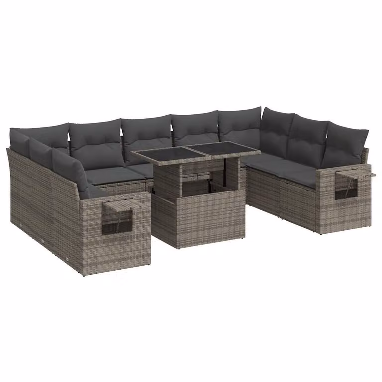 Set Divano da Giardino 10 pz con Cuscini Grigio in Polyrattan
