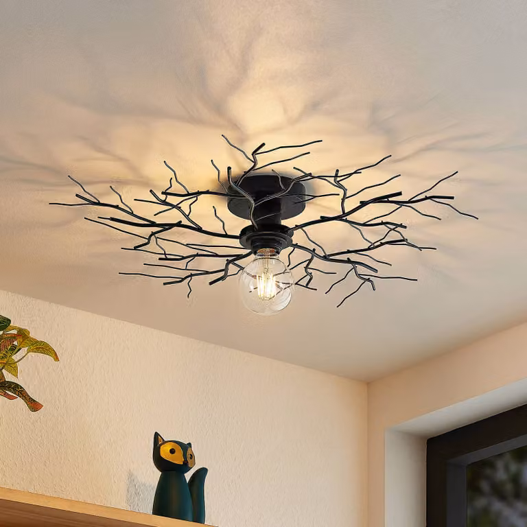 Plafoniera soffitto Vetki Lindby, dimmerabile, Nero, Soggiorno / Sala da pranzo, Metallo, Moderno, Plafoniera