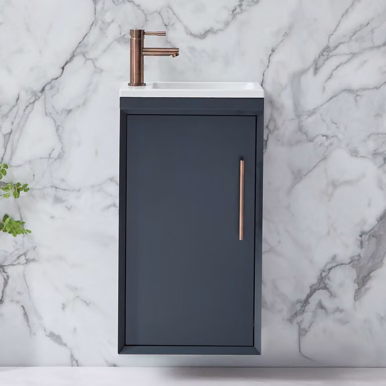 Mobile Bagno Sospeso Antracite 400mm con Lavabo e Maniglia con Barra a T Bronzo Spazzolato - Edge
