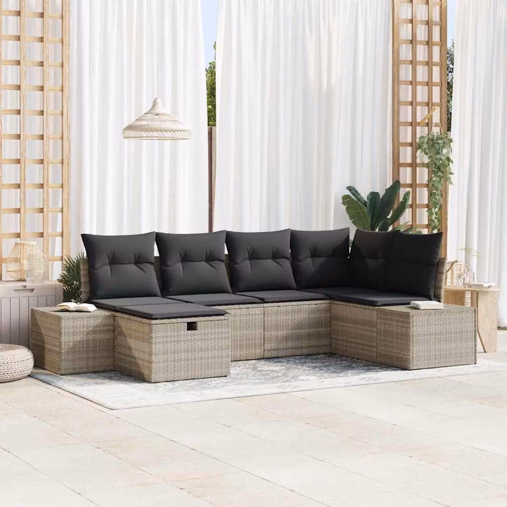 Maison Exclusive - Set da giardino composto da 6 pezzi, divano in rattan sintetico color grigio chiaro