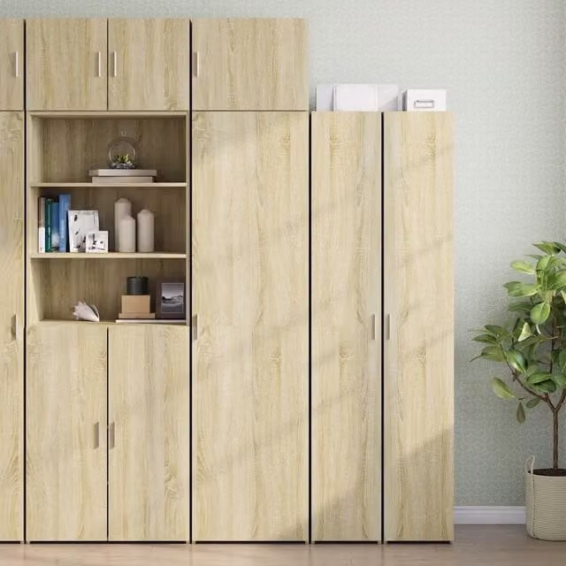 Mobile Sottolavabo Moderno vidaXL in MDF Rovere con Ante a Battente, Colore Marrone e Beige, L: 50 cm, P: 42,5 cm, H: 225 cm