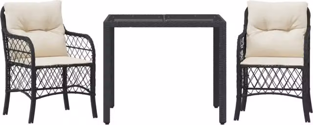 Set da Bistr¨° 3 pz | Set Salotto da Giardino con Cuscini Nero in Polyrattan