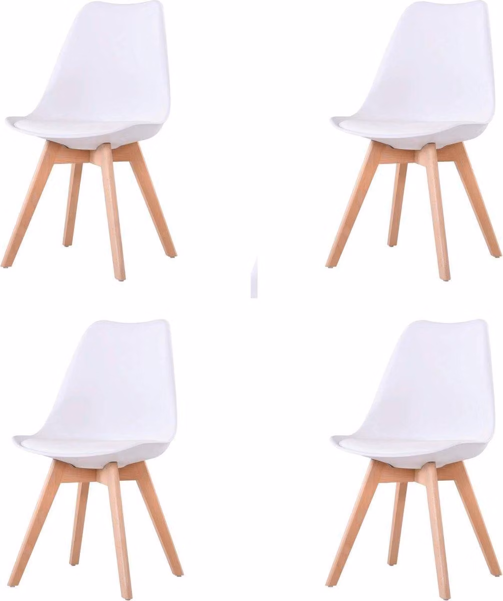 Sedie da pranzo - Set di 4 - Sedie a conca con imbottitura e struttura in legno - Bianco