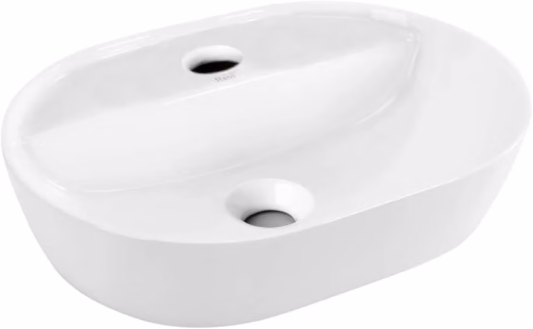 Lavabo da appoggio ovale in Vetroceramica bianca, 51 x 39 cm, con foro per rubinetto. Lavabo in Vetroceramica
