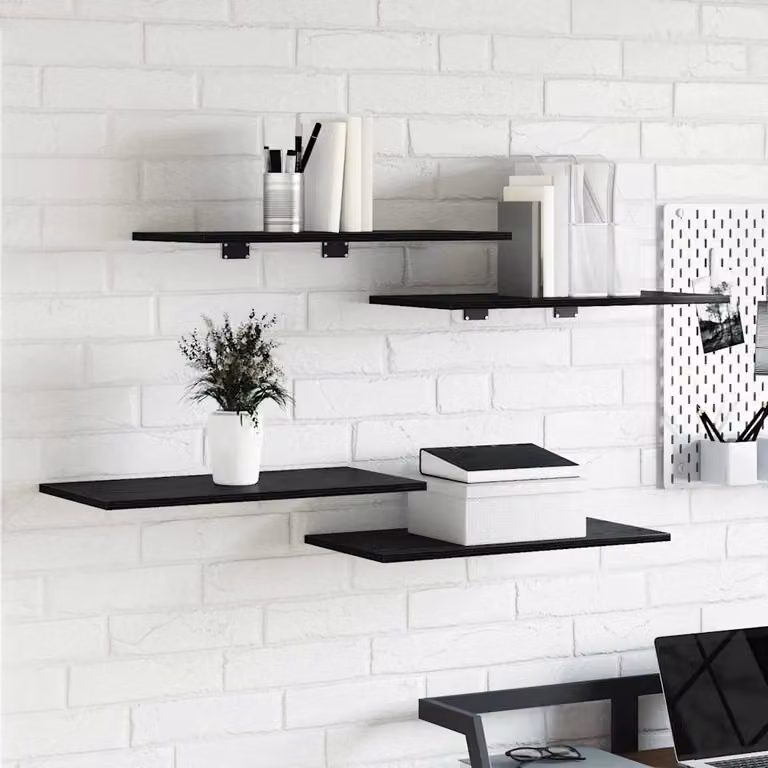 Set di 4 scaffali a parete vidaXL in MDF nero opaco, design minimalista, L 60 x P 30 x H 1,5 cm