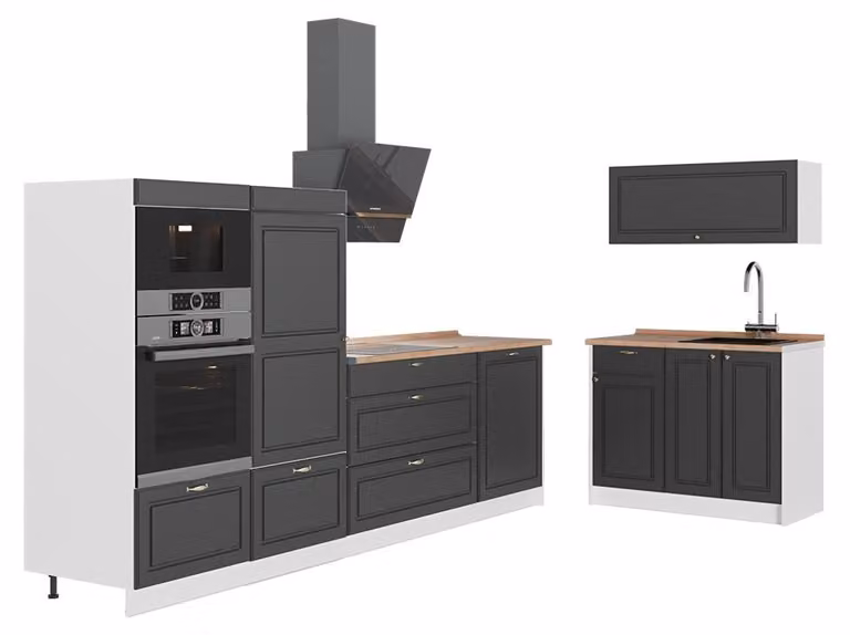 Cucina Vicco Fame-Line Oro-antracite rustico/Bianco 380 cm, PL Rovere, Model 64117