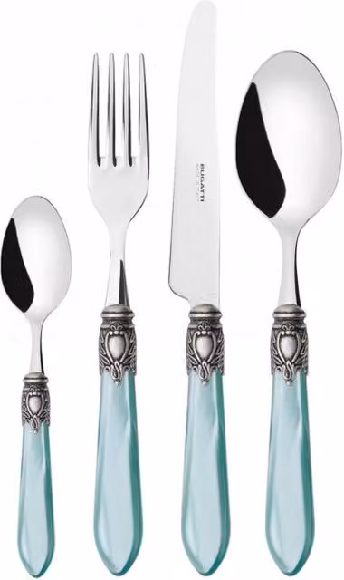 OXFORD Ghiera Argento Anticato, Posate Set 24 pz, Scatola Ghiera: Argento, Colore: Verde Acqua