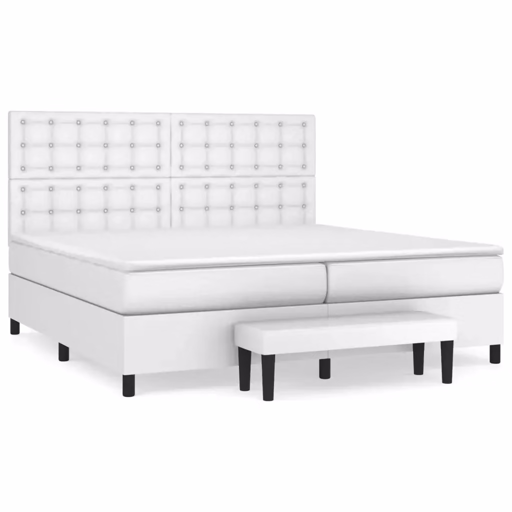 vidaXL Giroletto a Molle Ibrido con Materasso in Similpelle Bianco L/P/H: 200 x 200 x 128 cm – 2