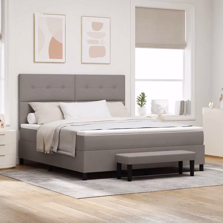 Letto a molle con materasso e testiera Talpa vidaXL in tessuto, L/P/H: 180 x 200 x 128 cm, disponibile in beige o grigio