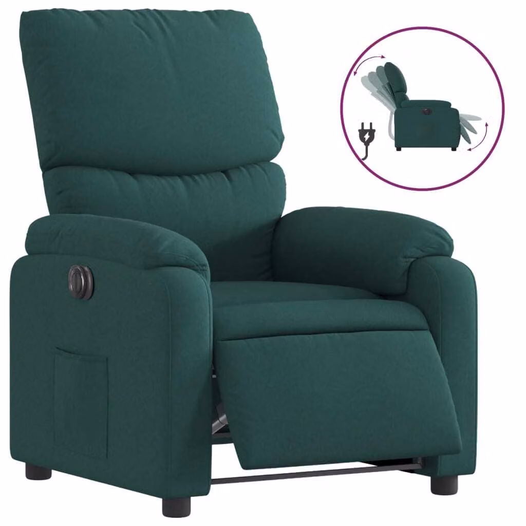 Poltrona Elettrica Reclinabile Verde Scuro in Tessuto