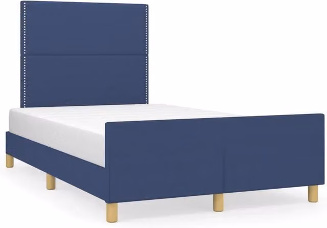 Letto matrimoniale moderno in tessuto blu con struttura in legno di larice e MDF, L/P: 120 x 200 cm