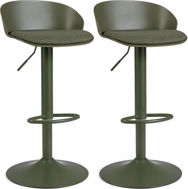 Set di 2 sgabelli da bar girevoli e regolabili in altezza con sedile imbottito e schienale, sedie da cucina moderne con poggiapiedi, colore verde e beige – 1