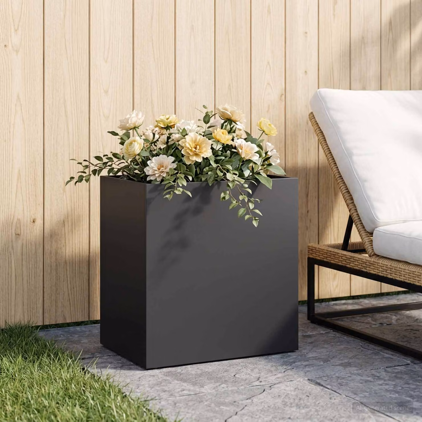 Vaso da giardino vidaXL in acciaio nero L: 50 cm, P: 30 cm, H: 40 cm