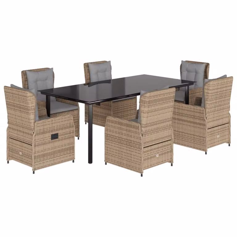 Set da Pranzo da Giardino 7 pz con Cuscini Beige in Polyrattan