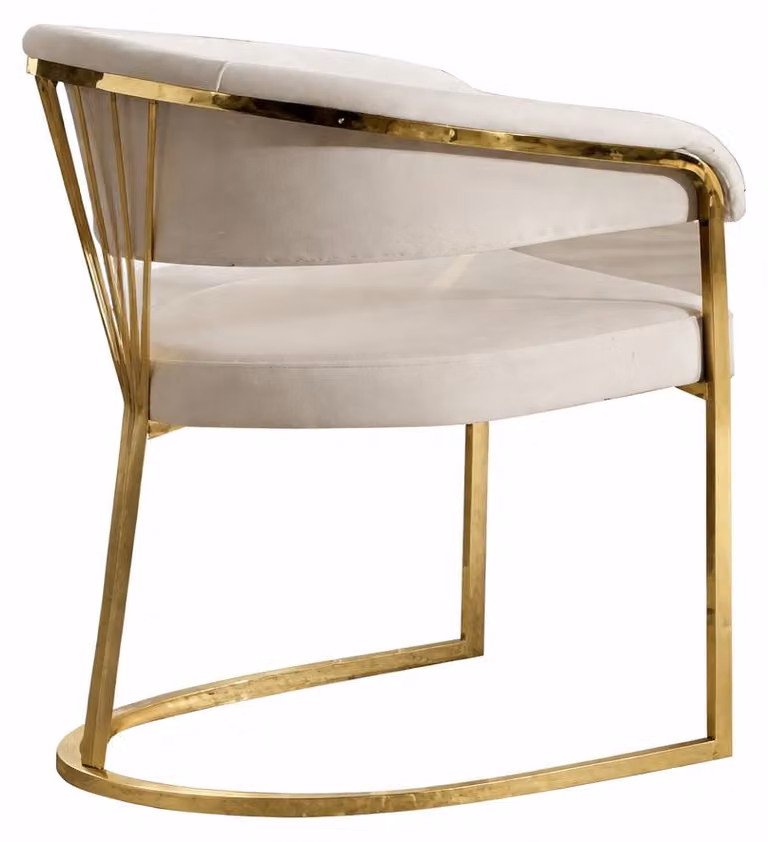 Elegante sedia con struttura in metallo color oro e rivestimento della seduta bianco