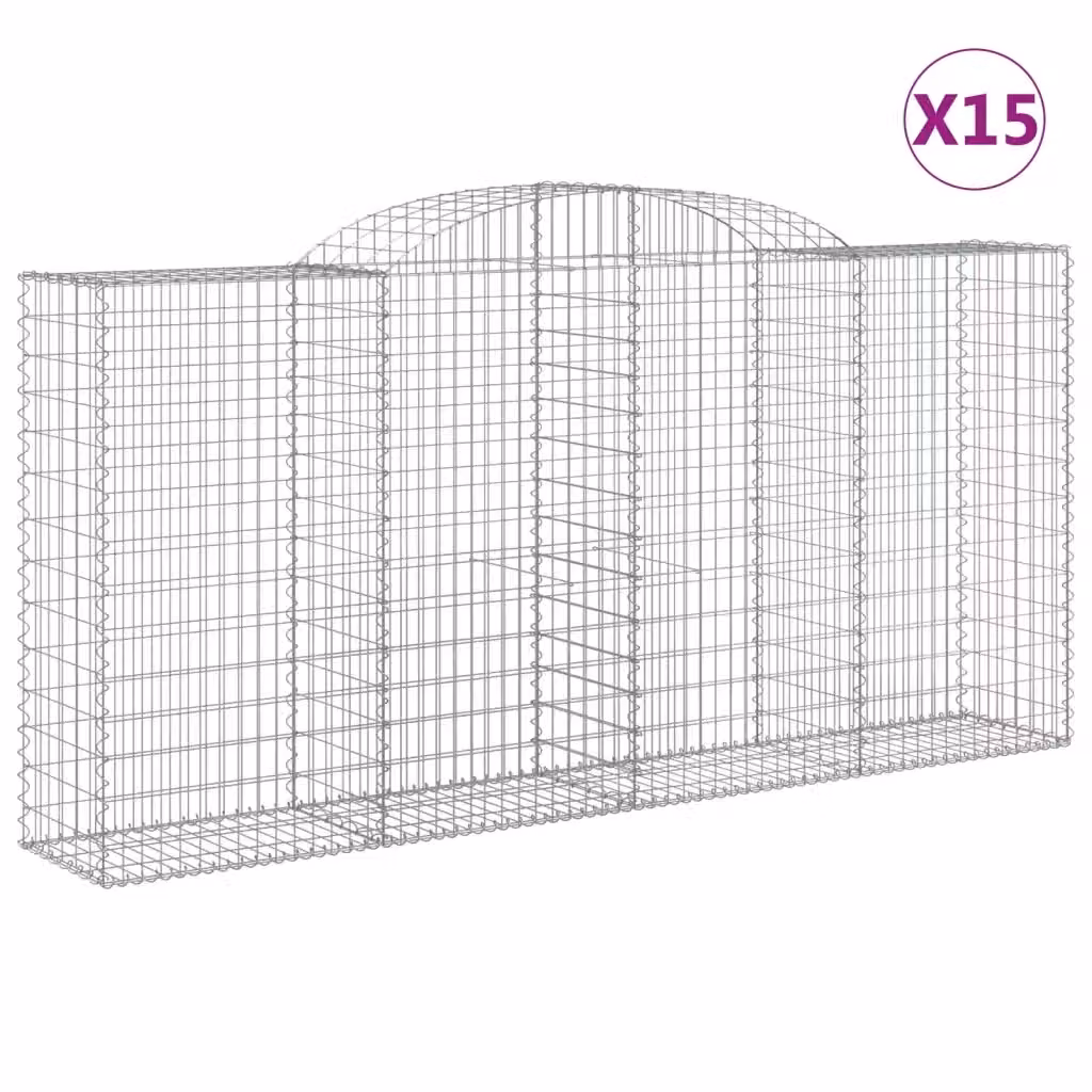 Set di 15 Cesti Gabbioni ad Arco vidaXL in Acciaio Zincato Argento L: 300 cm, P: 50 cm, H: 140/160 cm – 2