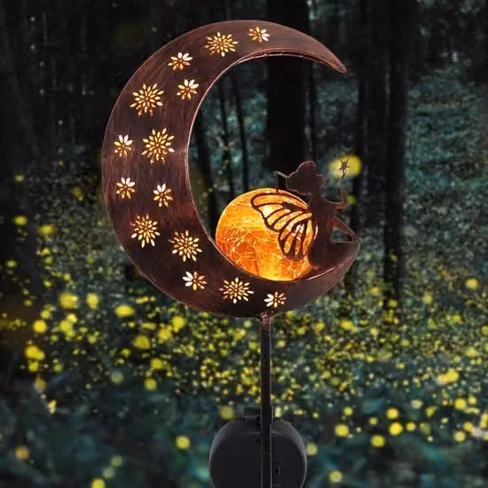 Lampada solare LED per giardino con effetto luce lunare in metallo e vetro color bronzo, Altezza: 100 cm