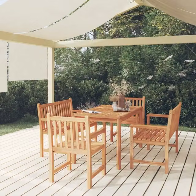 Set da pranzo per giardino vidaXL in legno di teak marrone composto da 5 pezzi