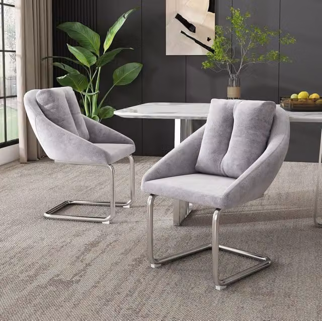 Sedia da pranzo girevole in velluto grigio 82x59x65 cm, set di 2