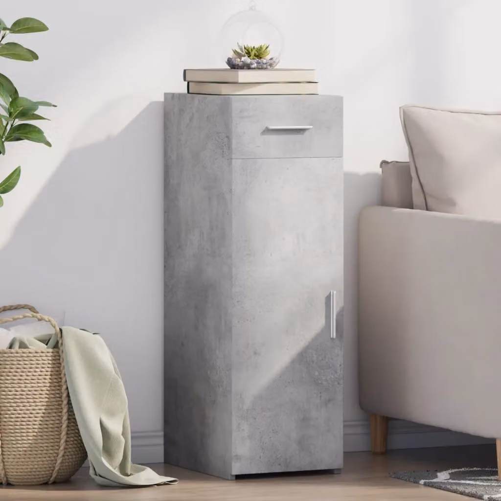 Credenza vidaXL in legno multistrato e MDF, Grigio Cemento, L: 30 cm, P: 42,5 cm, H: 93 cm