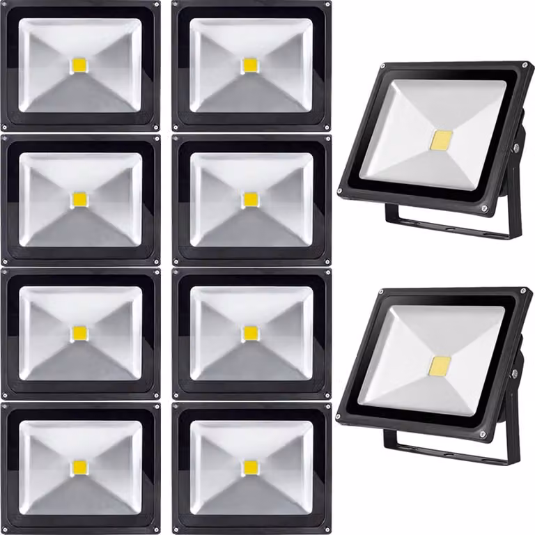 Greenmigo 10x 50W Proiettore a LED, luce bianca fredda, corpo in alluminio nero, IP65, impermeabile, lampada da parete, illuminazione diffusa, illuminazione da esterno, lampada da giardino a LED, faretto da esterno