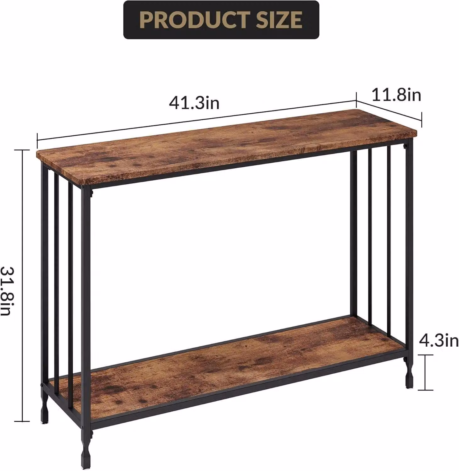 Tavolino consolle stretto - Tavolino consolle per divano, 105 cm - Design industriale - Struttura in legno - Tavolino per ingresso o corridoio, da posizionare dietro il divano - Colore marrone rustico