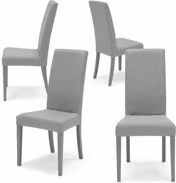 Set 4 sedie imbottite modello EDI per interni, design moderno, struttura robusta in legno in tinta, schienale e seduta rivestiti con tessuto sfoderabile, colore Grigio