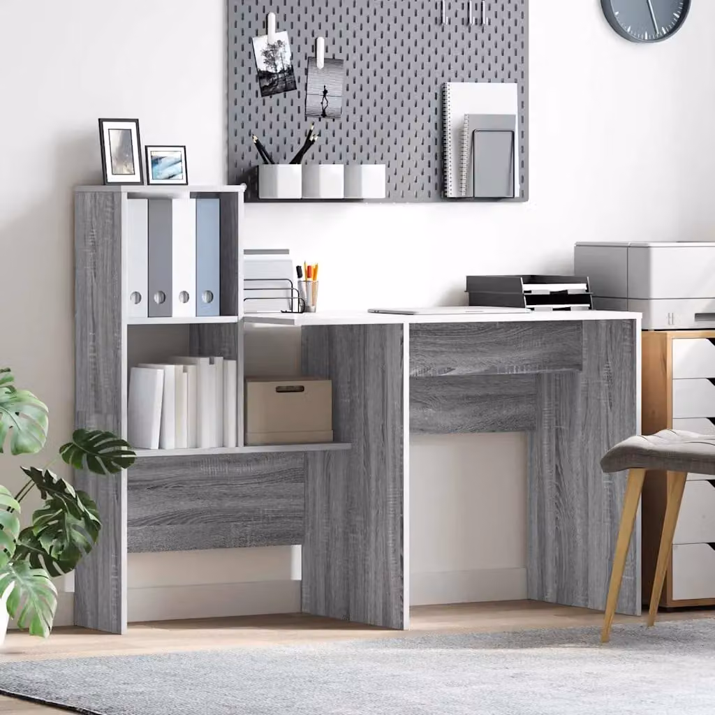 Scrivania da ufficio vidaXL in legno ingegnerizzato MDF Grigio con design minimalista L: 131,5 cm, P: 50 cm, H: 75 cm