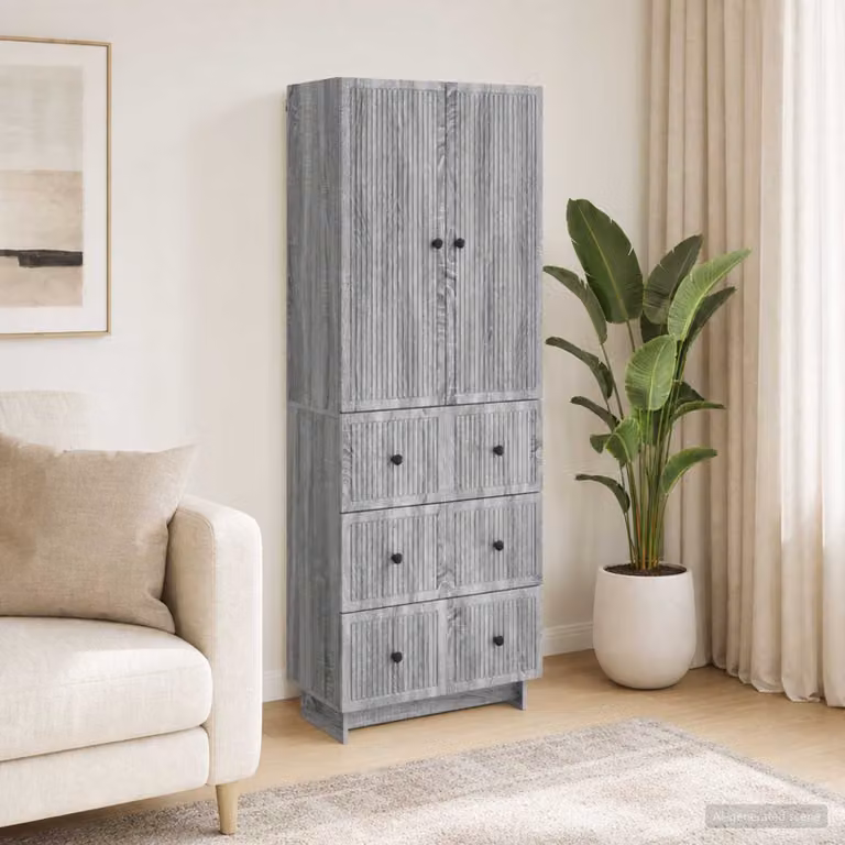 Set di 2 armadi da parete vidaXL in legno e MDF grigio opaco con cassetti e ripiani interni, L/P/H: 90 x 34,5 x 66 cm