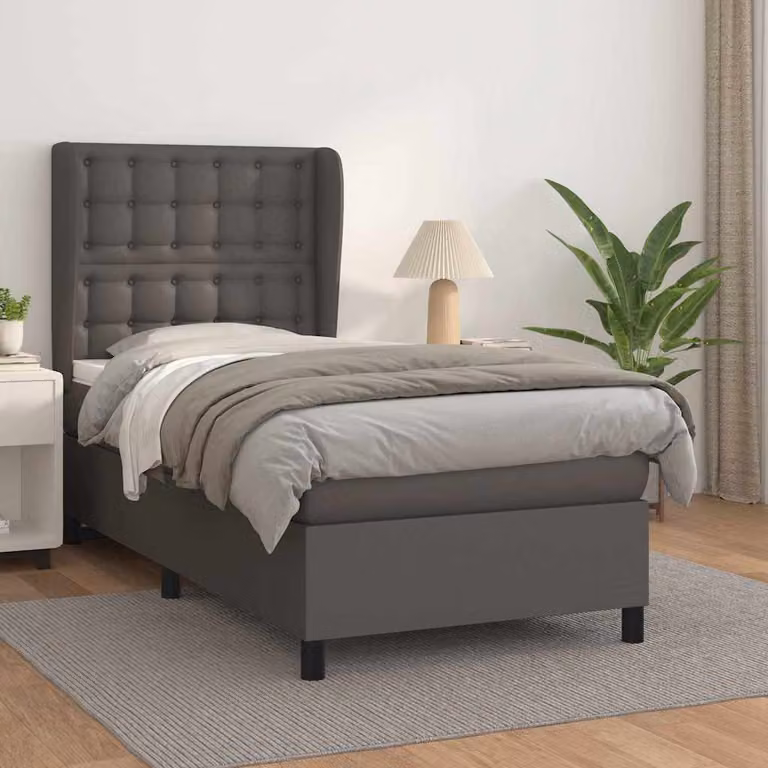 vidaXL Giroletto a Molle con Materasso in Similpelle Grigio e Bianco L/P/H: 200 x 100 x 128 cm