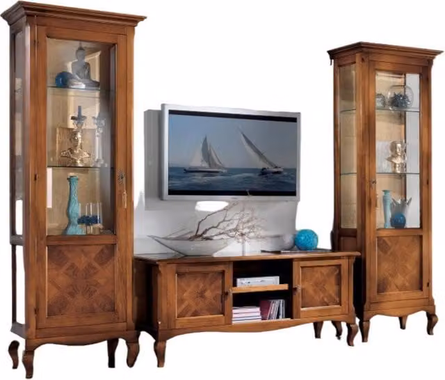 Parete attrezzata classica Bassano con intarsio in legno Mobili 2G L/P/H: 207 x 50 x 3 cm